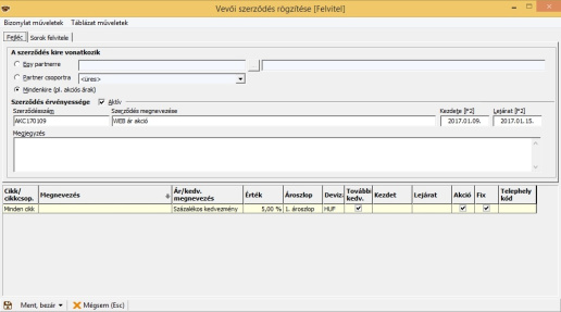 Szerződés fejléc rögzítése